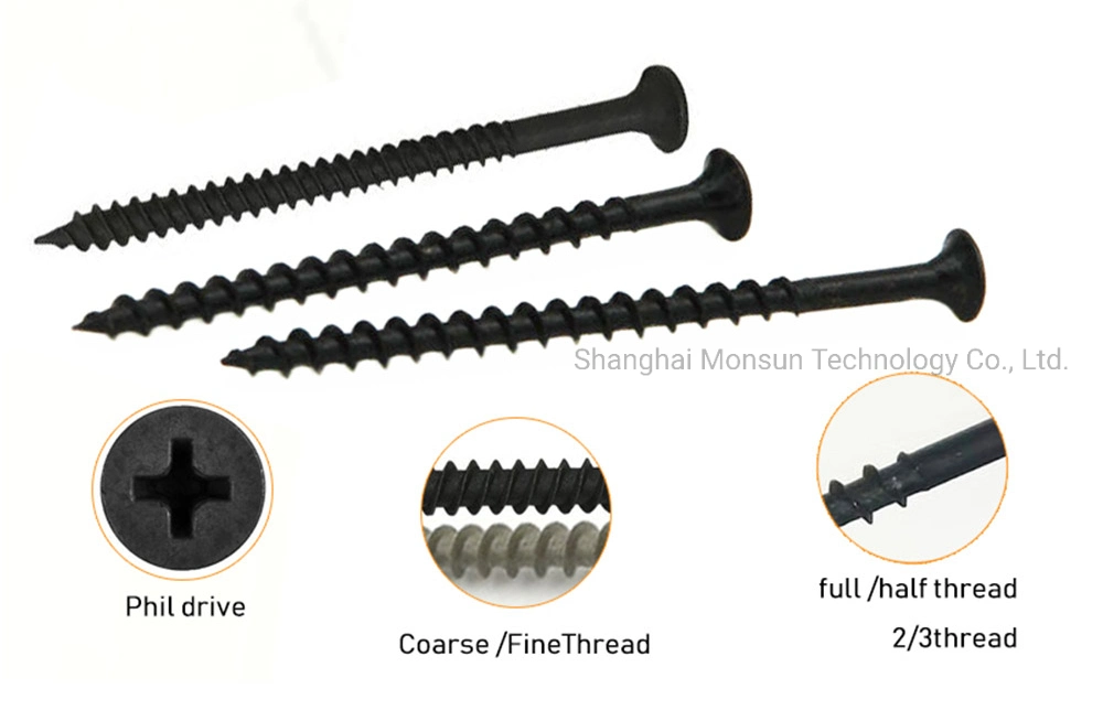 DIN Ifi JIS ISO C1022 Black Phosphated pH Recess Drywall Screw with Coarse Thread for Plasterboard on Timber Support