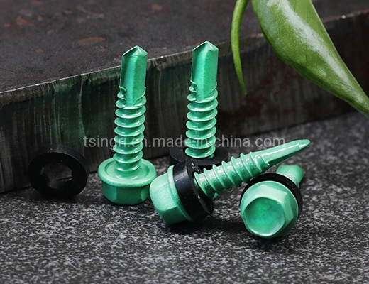 TGR/Tsingri 5.5*25 Green Painted Hex Washer Head Self Drilling Roofing Screws For Constructure Fixing