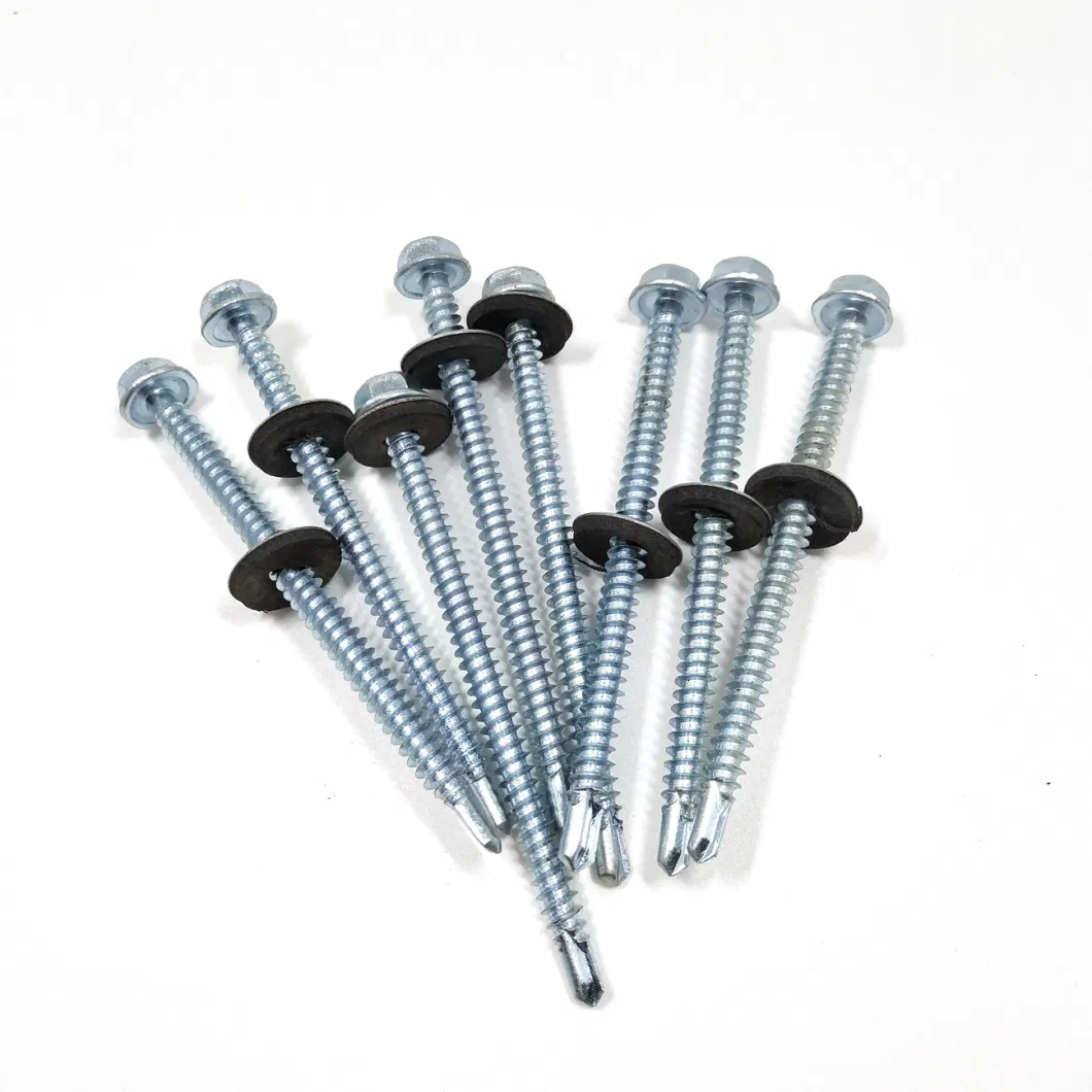 Galvanized Metal Hexagon Head Tek Wood Stainless Steel Hex Self Drilling Screw with EPDM Washers Roofing Screw