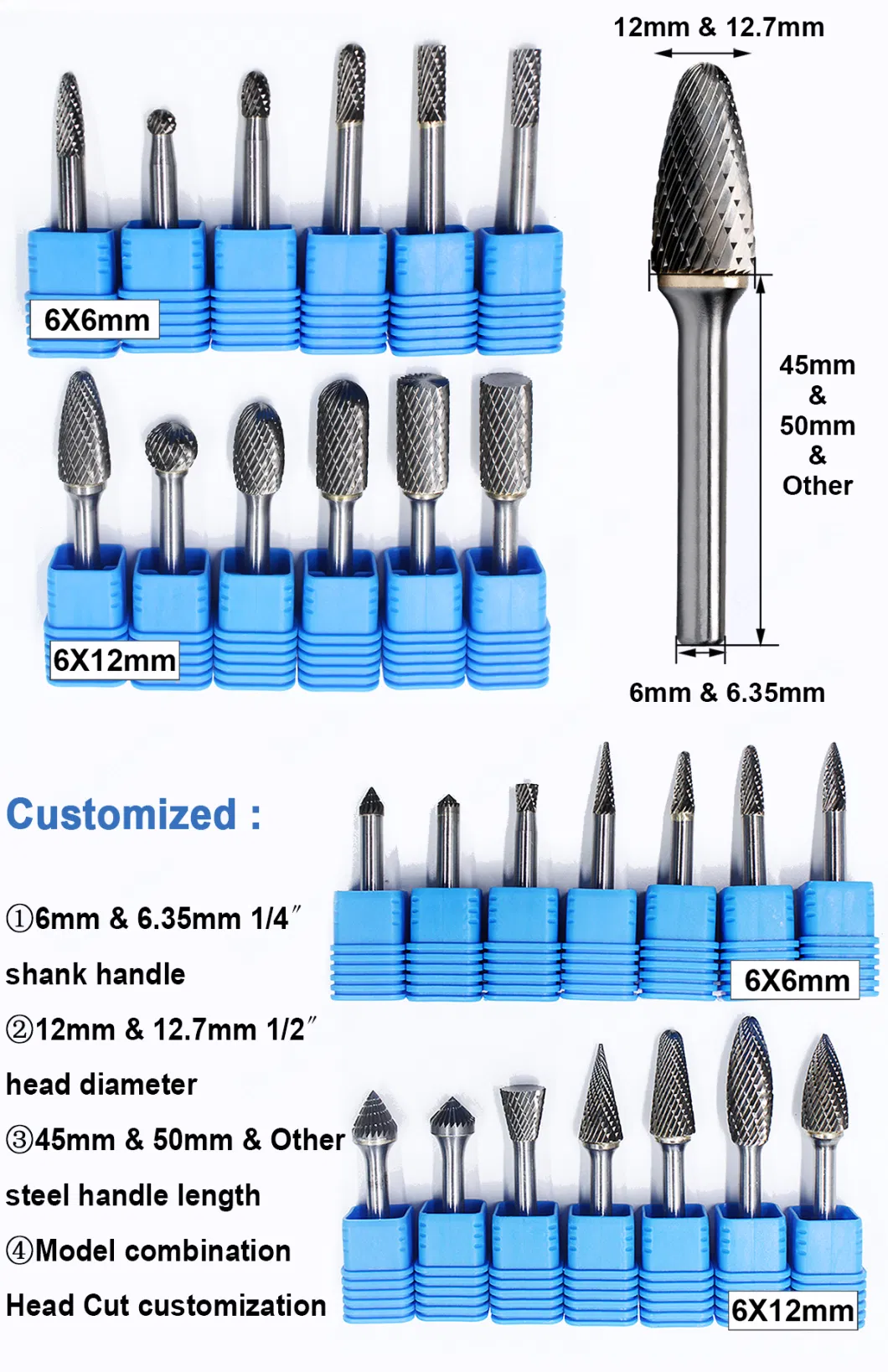 1/8 Inch Yg8 Cutter Silver Carbide Burr Nail Bit Set Tungsten Rotary File Carbide Burr