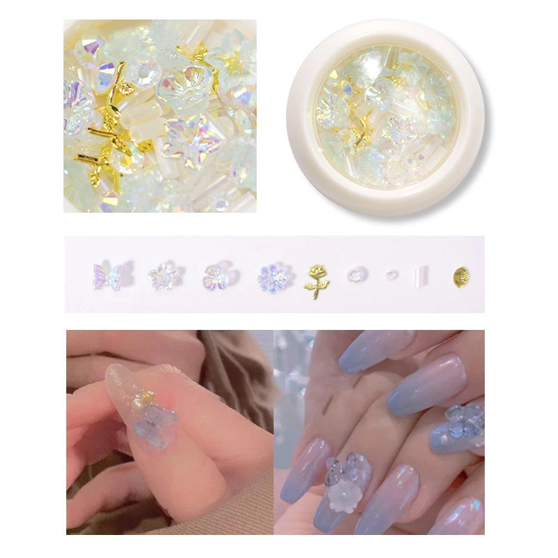 Nail Decoration Net Red Nail Magic Color Shell Flower Nail Ice Flower Butterfly Ornaments Rhinestone Beads Decorative Box