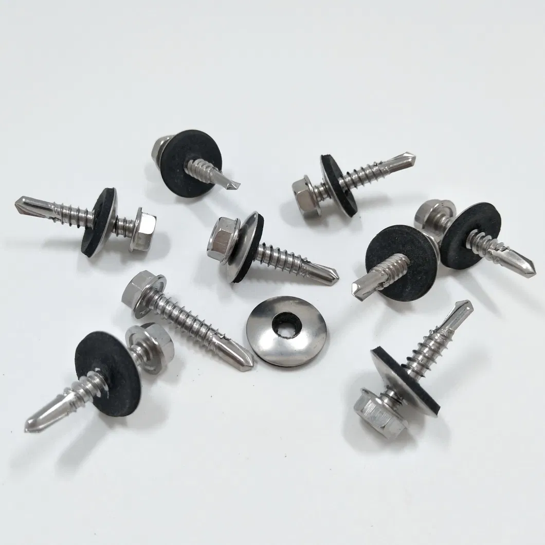 Stainless Steel Fasteners Screw SS304 SS316 Tornillos Hex Head Self Drilling Screws with Neoprene Rubber EPDM Bonded Washer Self-Drilling Screw