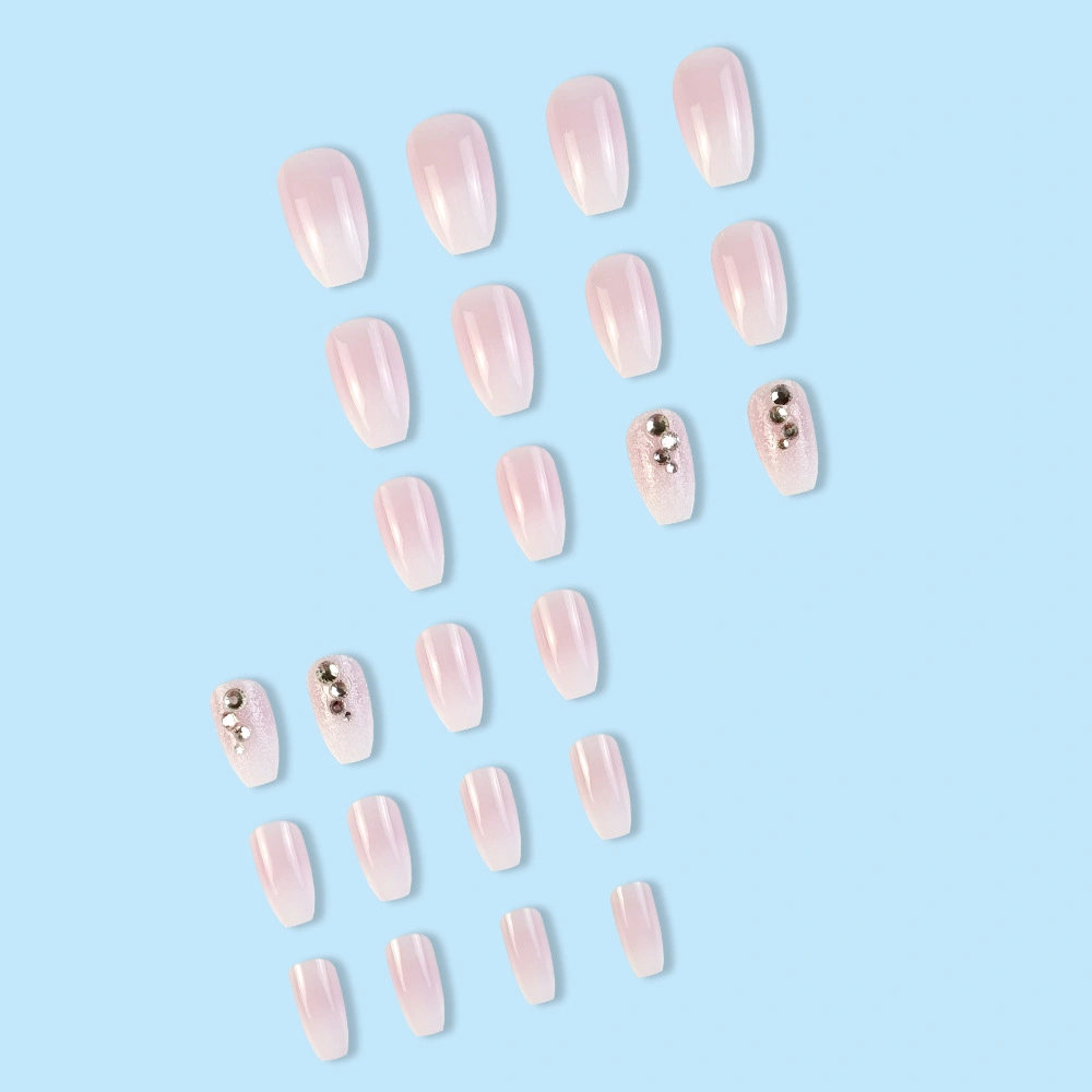 Summer and Autumn Pink Nail Nail Wholesale Pure Diamond Wear Nail Long Flash Powder Gradient Color Fake Nail Patch