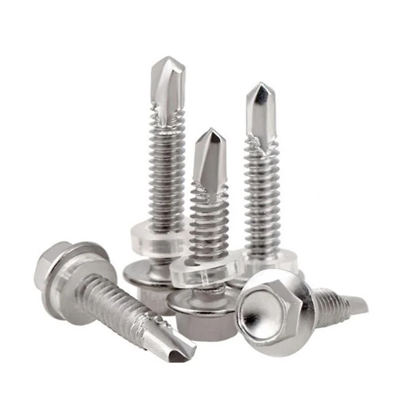 Hex Head Flange Stainless Steel Self Drilling Screw with PVC Washer DIN7504 SS304 SS316 Ss410 Hex Self Tek Drilling Screws with Washer EPDM