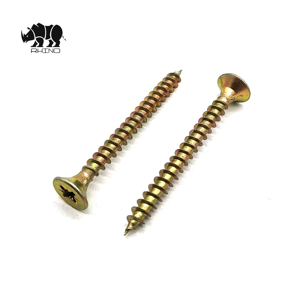 Yellow Zinc Csk Head Full Thread Half Thread Pozi Drive Double Countersunk Head Chipboard Screw