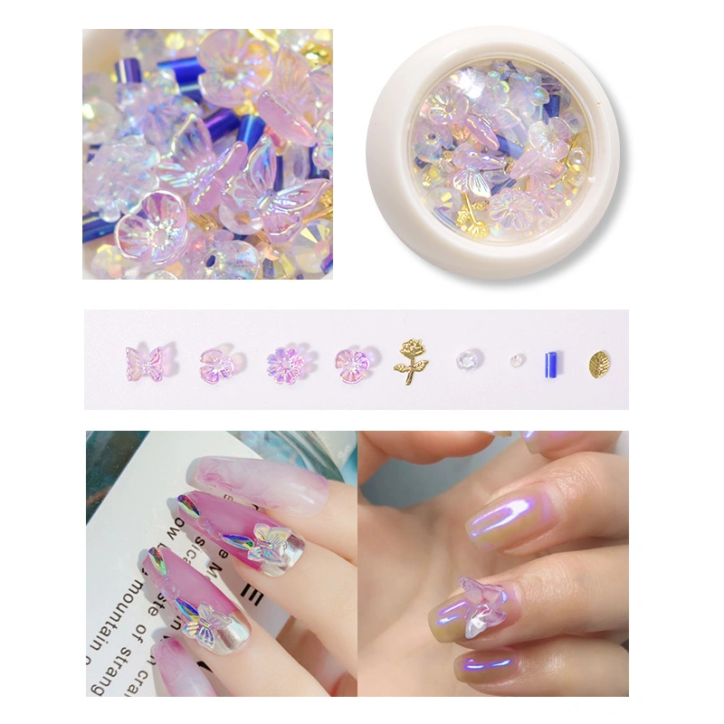 Nail Decoration Net Red Nail Magic Color Shell Flower Nail Ice Flower Butterfly Ornaments Rhinestone Beads Decorative Box