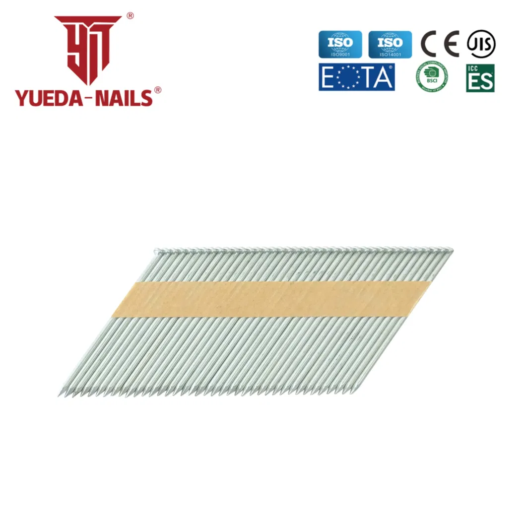 Shanghai Yueda 28/34 Paper Tape Strip/Framing/Plastic Strip/Coil/Loose/Bulk/Da Nails for Nailer