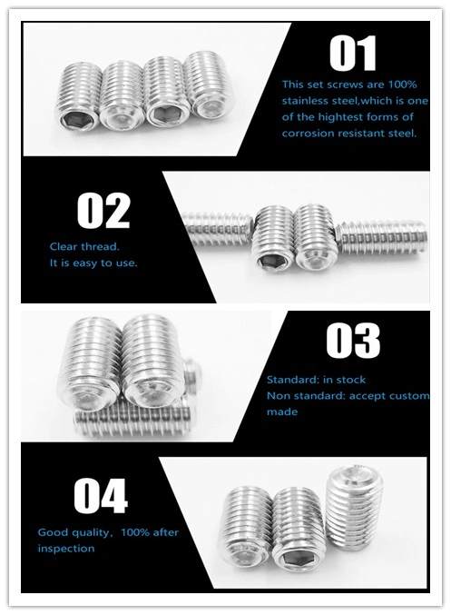 Stainless Steel DIN 913 ISO 4026 Hexagon Socket Set Screws with Flat Point Grub Screws Set Screw