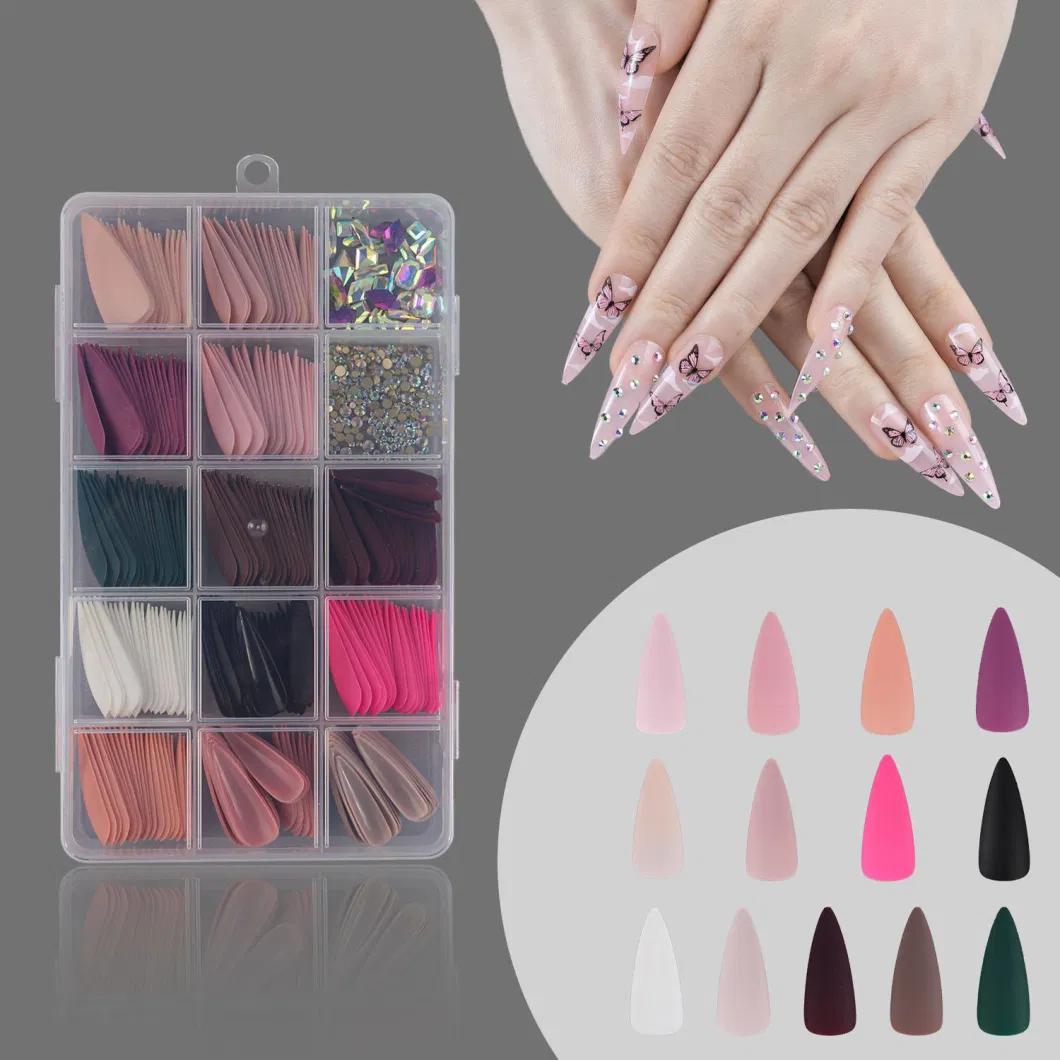 Full Cover False Nail Tips Long Ballerina Coffin Fake Nails Square French Press on Nails Art with Diamond