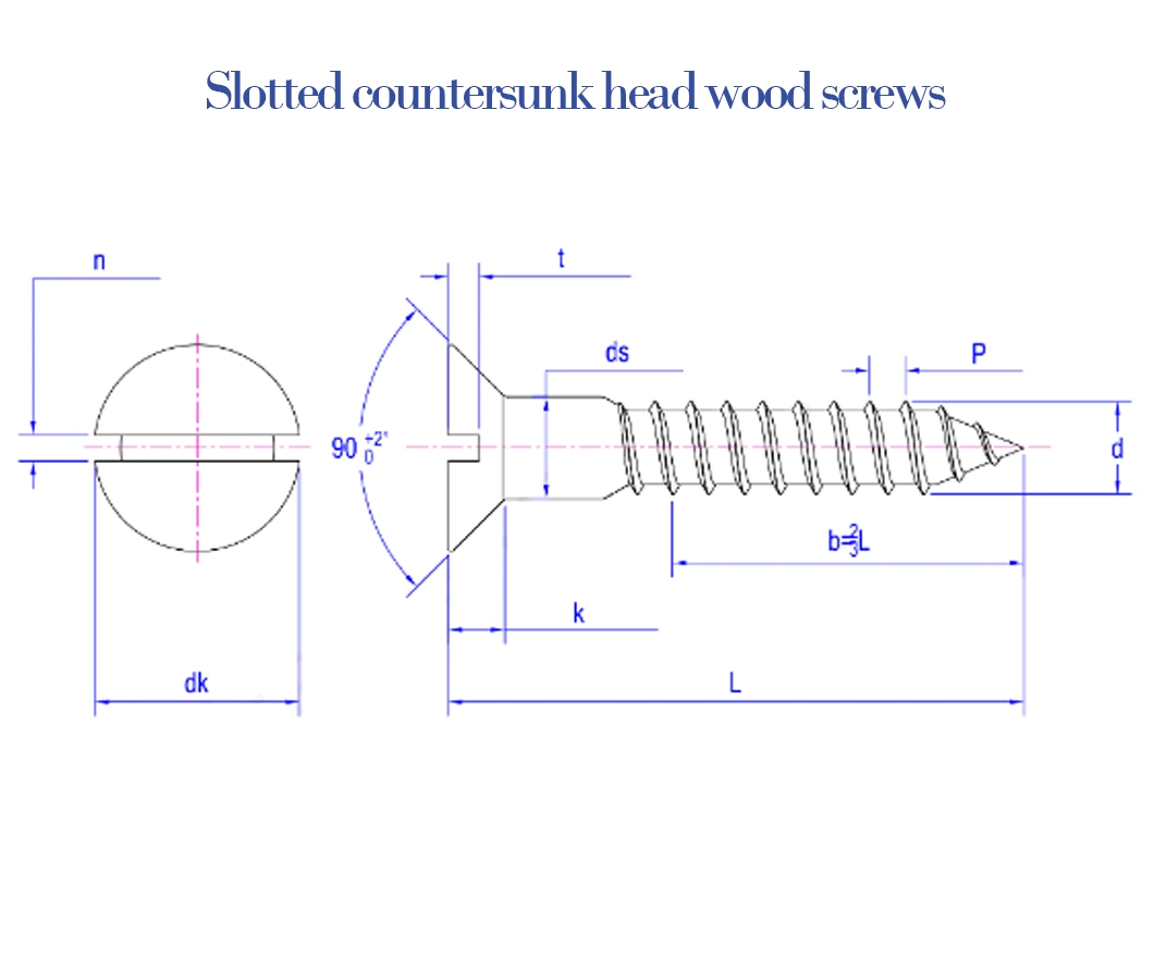 Galvanized Carbon Steel Self Drilling Screw Slotted Countersunk Head Wood Screws