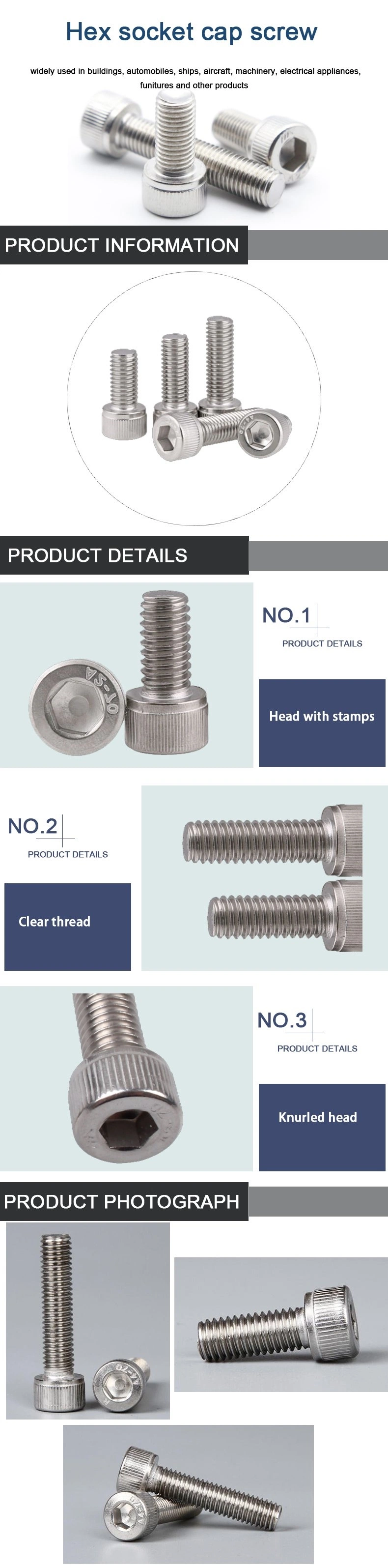 One-Stop Roofing Screws Hex Socket Cap Screws Machine Screw Allen Bolts Cup Allen Screws Grub Screw Sems Screws Aluminum Screws Tek Screw Thread-Forming Screw