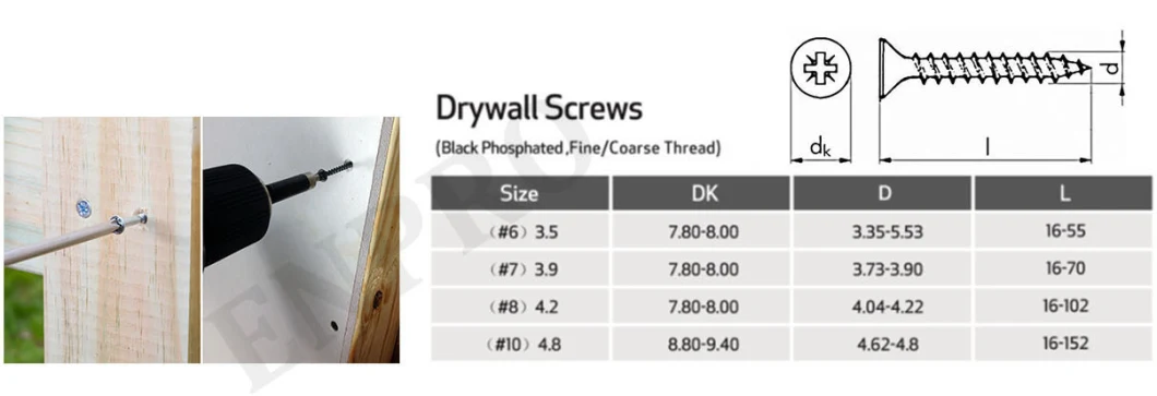 Diamond Foam Board Coarse Thread Fine Pitch Thread Drywall Screw