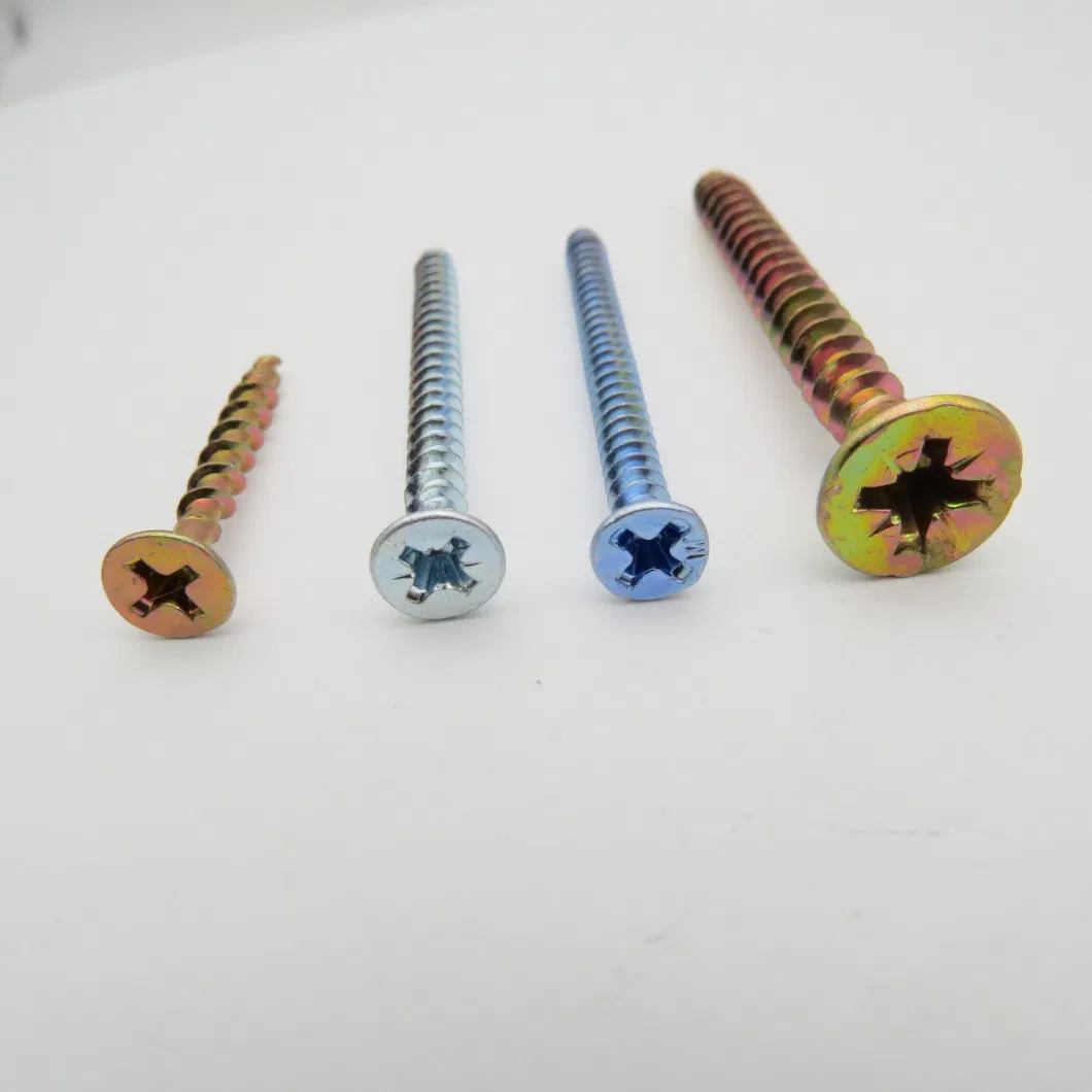 Wholesale Yellow Zinc Plated Carbon Steel Pozi Head Countersunk Chipboard Screw Nail