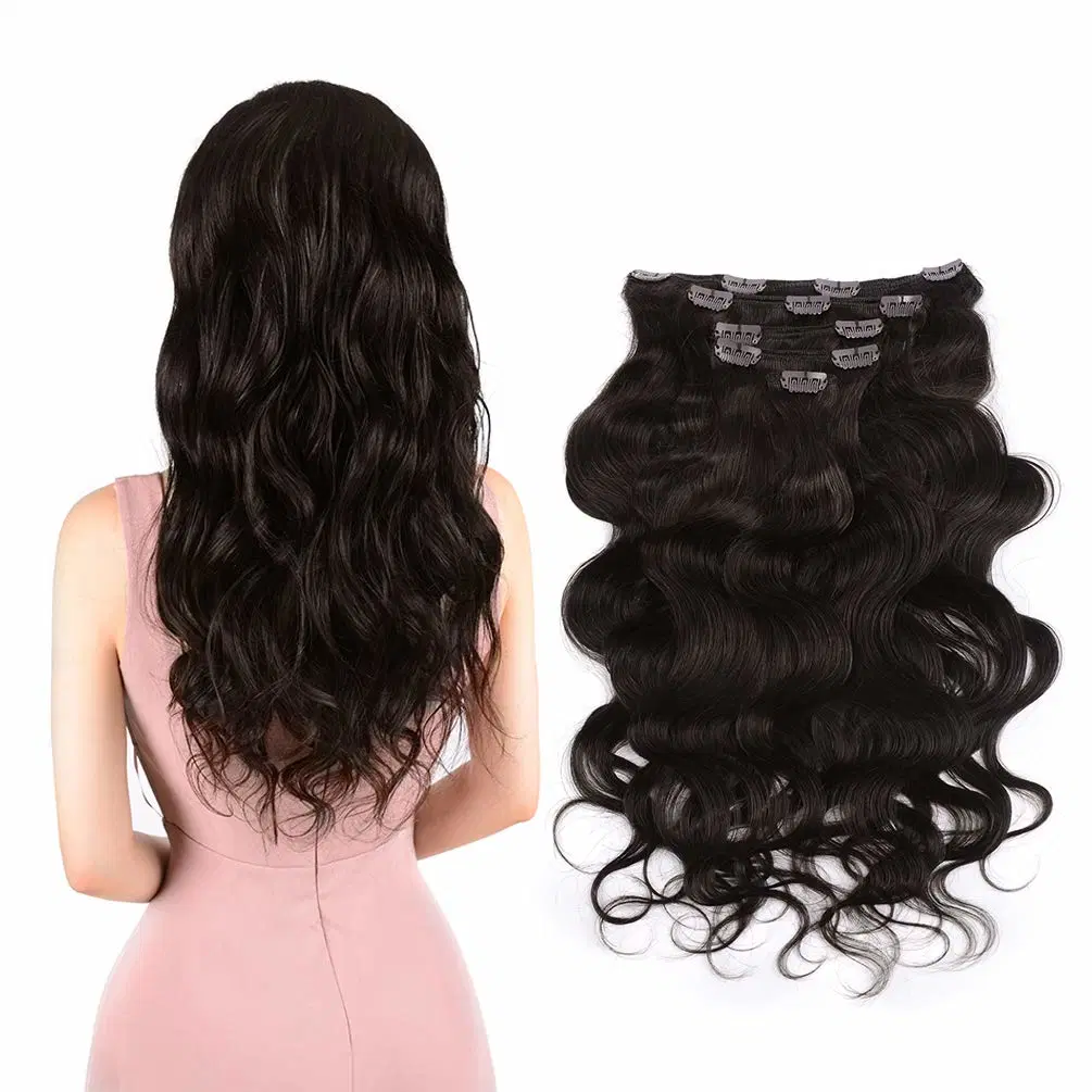 Kbeth Clip in Extensions for Black Women 5PCS Real Remy Wavy Human Hair Dark Brown Clip in Custom Human Hair Extension Wholesale