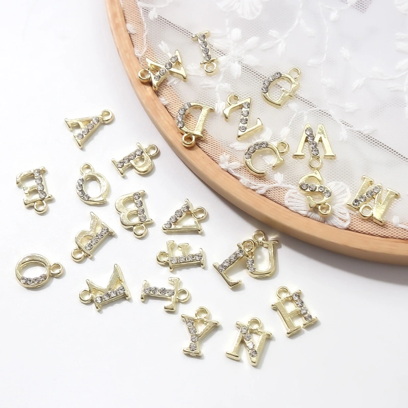 Nail Decoration Alloy Nail Decoration Large Pendant Gold 26 Letters Inlaid Diamond Bright Nail Three-Dimensional Decoration