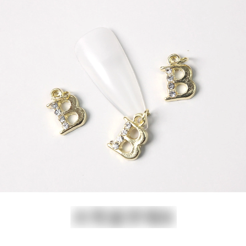 Nail Decoration Alloy Nail Decoration Large Pendant Gold 26 Letters Inlaid Diamond Bright Nail Three-Dimensional Decoration