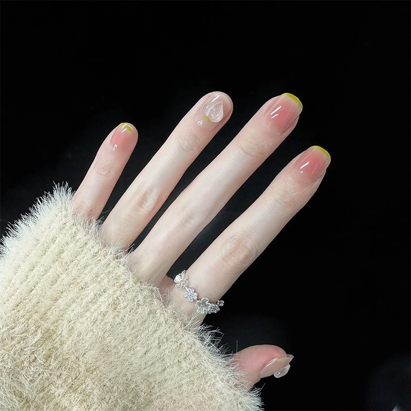 Women&prime;s Handmade Glitter Long DIY Nail Patch with Broken Diamond