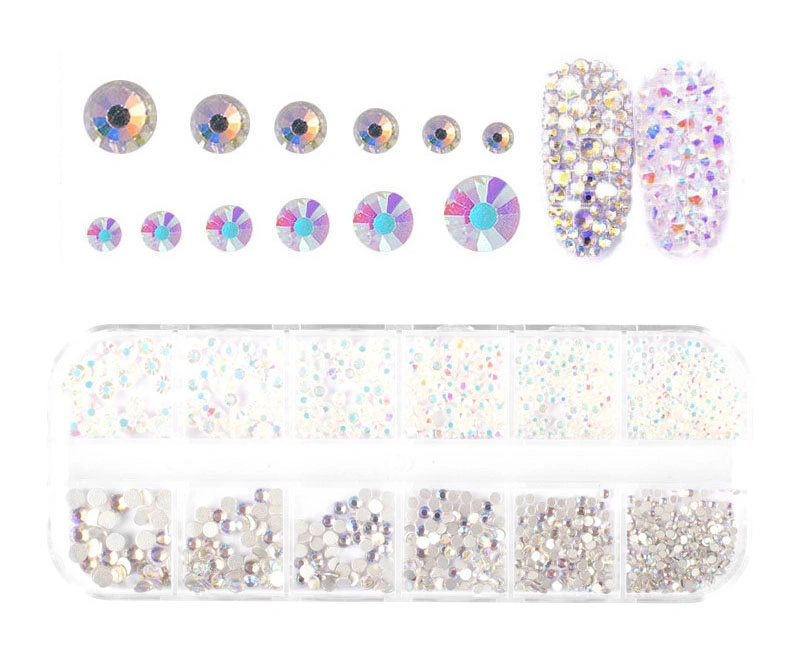 Cross Border Nail Diamond Accessories Set Flat Diamond Ab Water Diamond 1440 Shiny Long Bar Nail Diamond Box