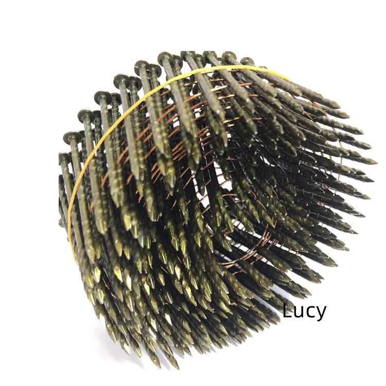 Screw Wire Coil Nails Smooth, Screw and Ring Shank Yellow Zinc Galvanized Pallet Nails Iron Flat Checked Head for Pallet Decking