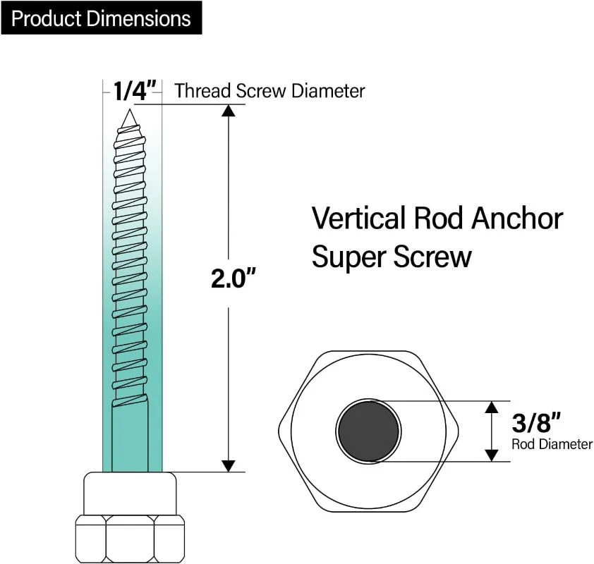 3/8-Inch Vertical Threaded Rod Anchor Screws for Wooden Concrete Structural Pipe Hangers