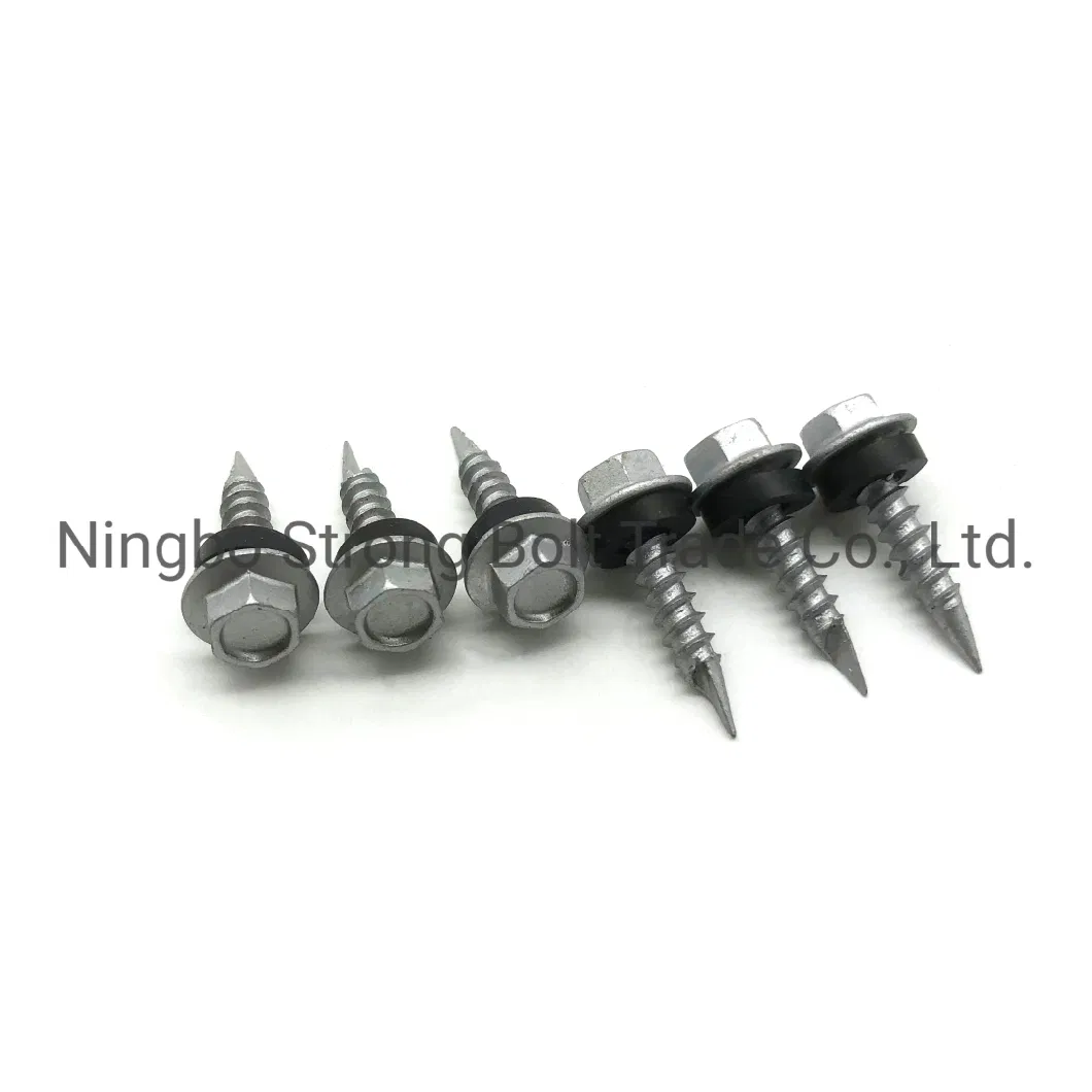 Hex Flange Head Screws Af 5/16 Spoon Point with Black EPDM Washer, Silver Ruspert