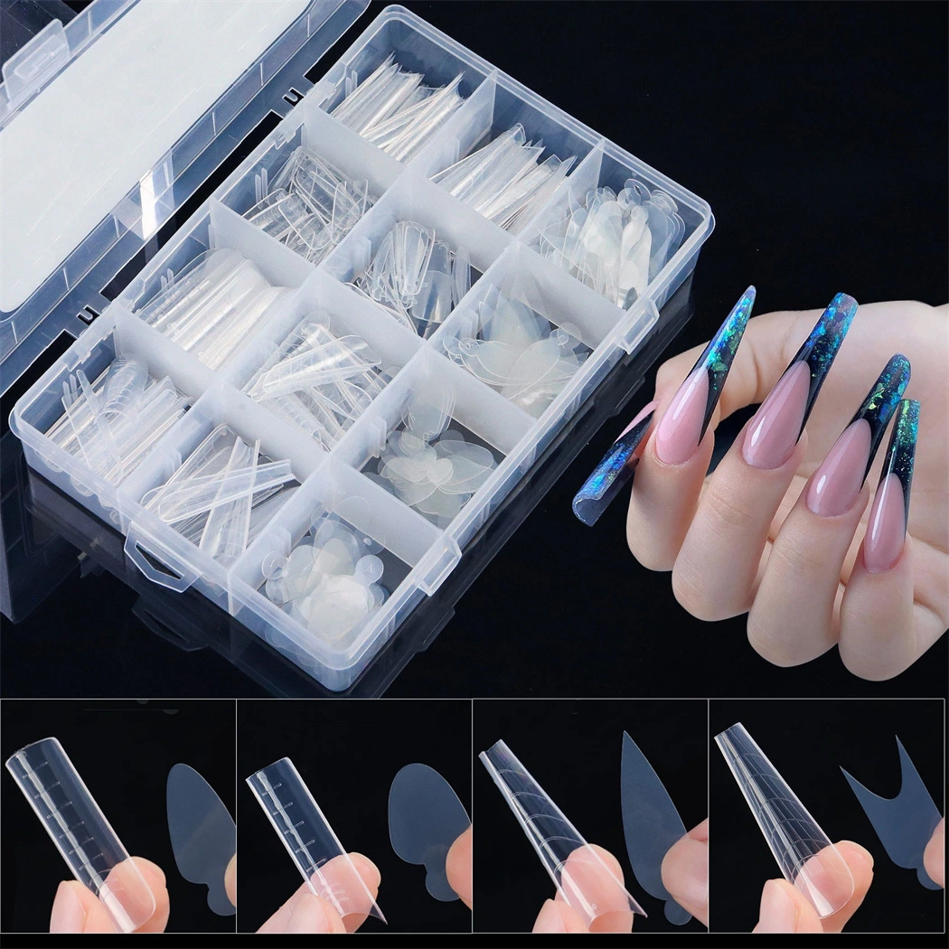 New Supply of Paper-Free Extension Plastic Mold 288 Pieces a Box Nail Crystal Plastic Nail Tips Mold Set Poly Gel Nail Forms