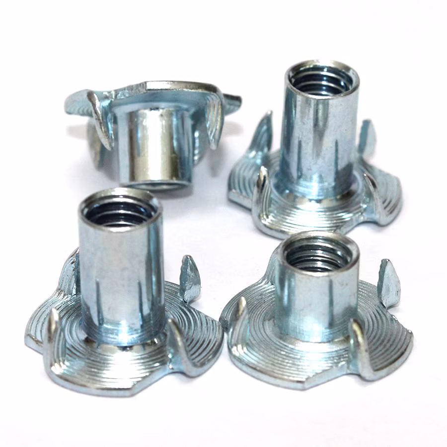 M6 T Nut Zinc Coated Steel 4 Prongs for Furniture Decoration