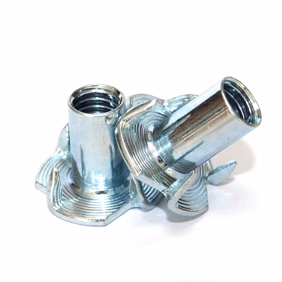M6 T Nut Zinc Coated Steel 4 Prongs for Furniture Decoration