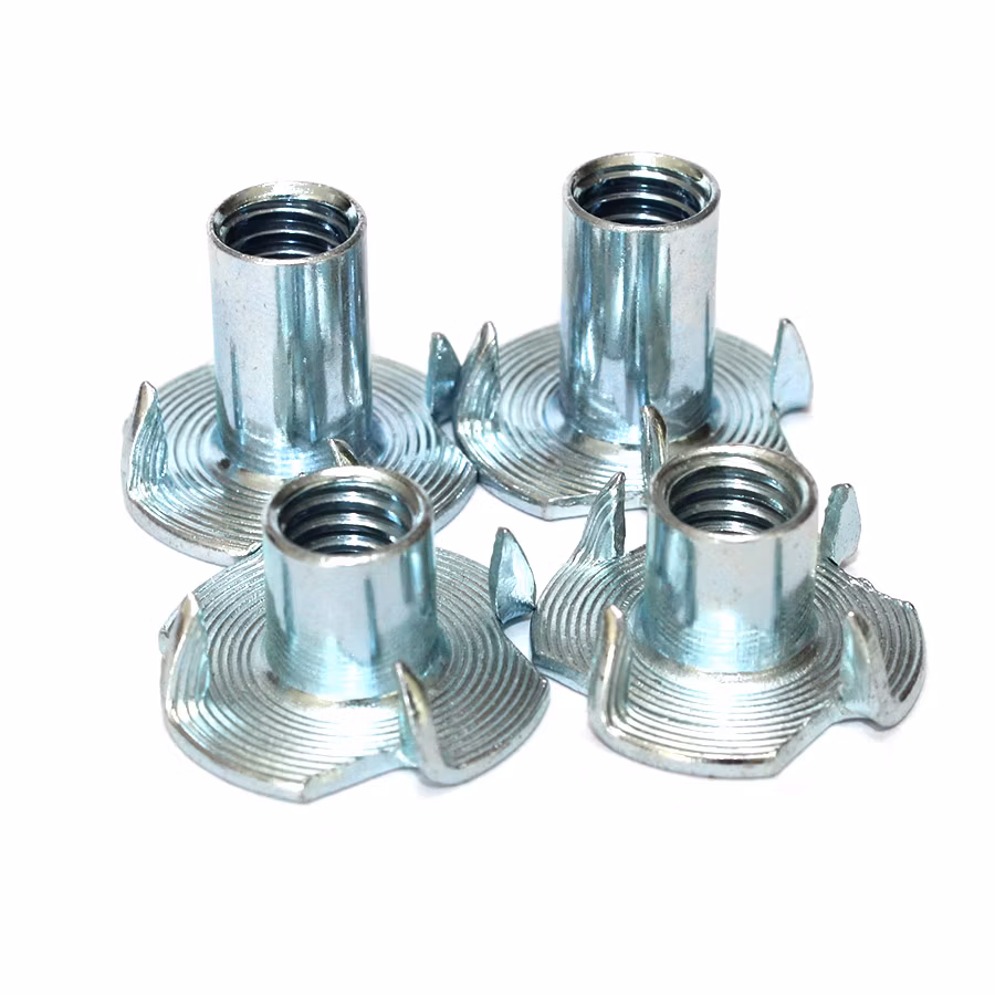 China Factory Threaded Insert T Nut M8X17mm Four Prong Tee Nuts