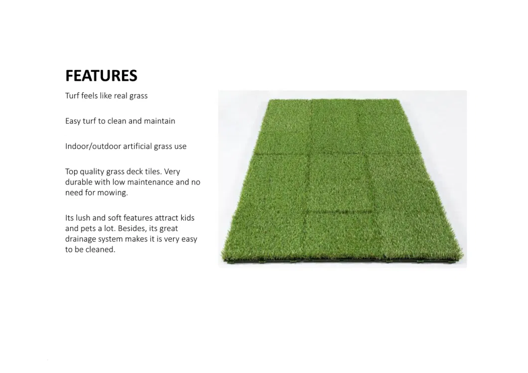 Composite Interlocking Deck Tile, Artifical Grass 300X300, Self-Draining Artifical Grass Mat, Easy Installation Lawn Turf Tile