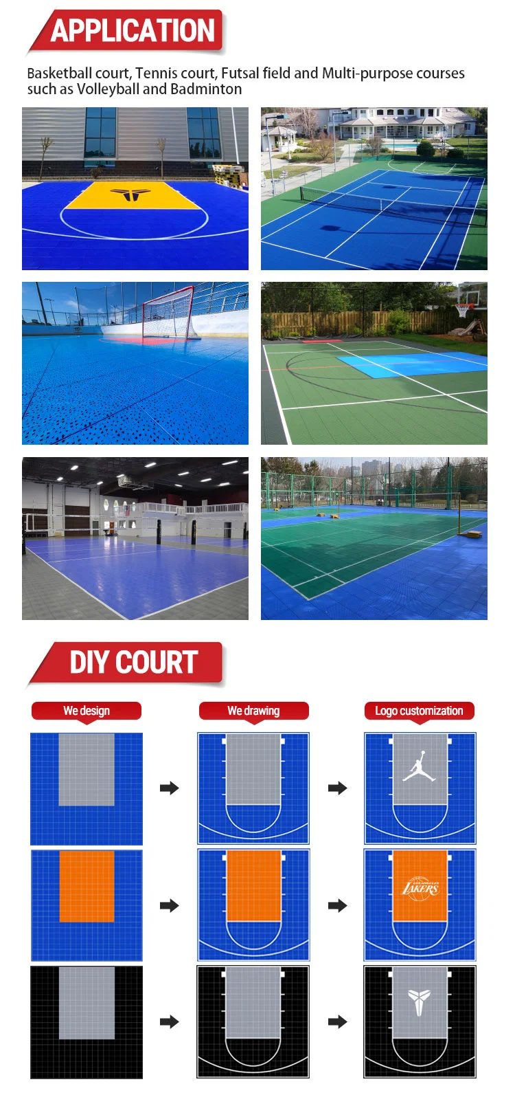 2022 Multi Sport Interlocking PP Floor Tiles Outdoor for Sport Court