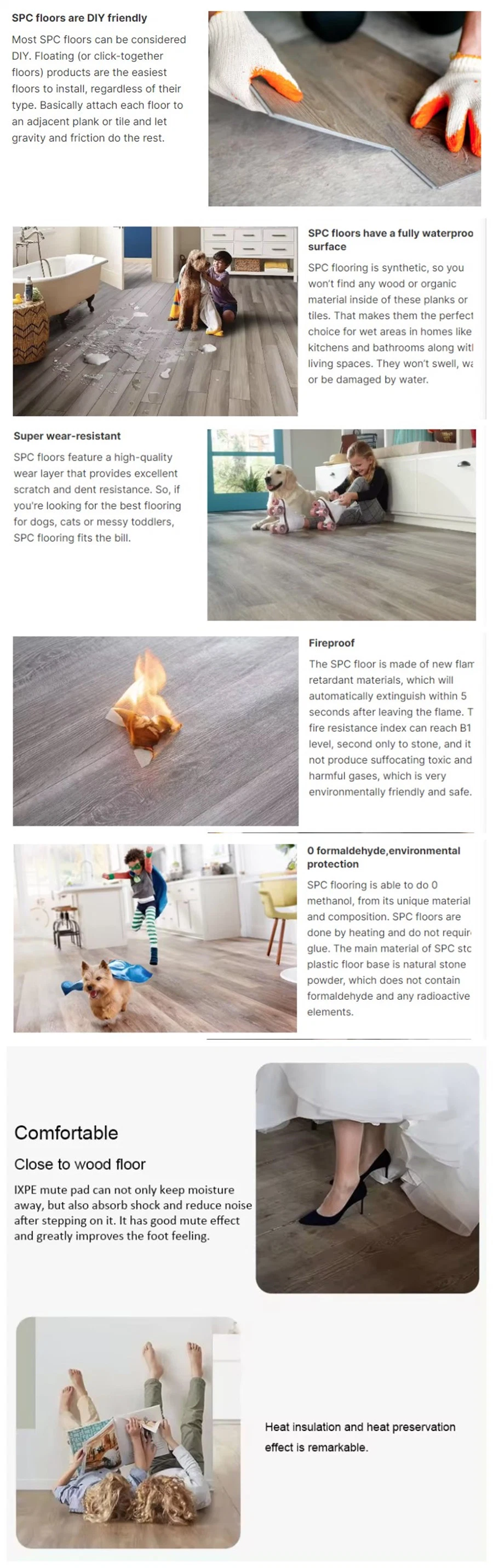 China Manufacturer Commercial Use Modern Style 100% Waterproof Unilin Click Herringbone Rigid Vinyl Plank Spc Flooring Click Vinyl Tile