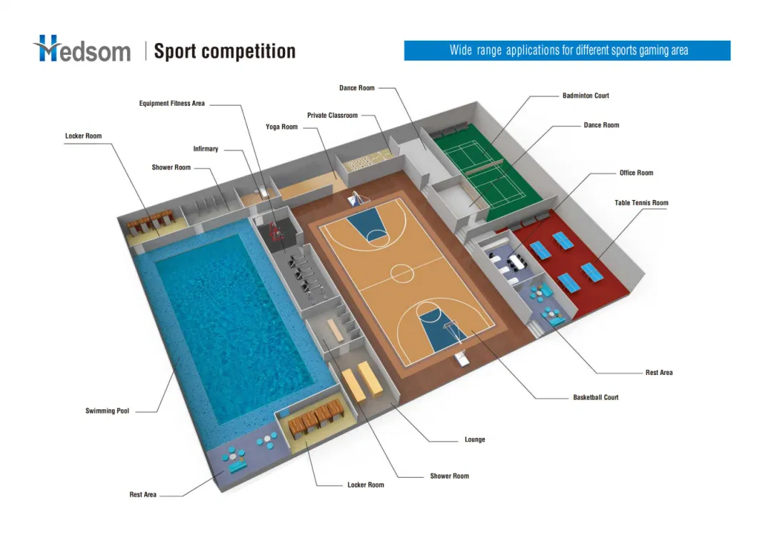 Anti-Slip Heterogeneous Vinyl Rolling PVC Floor Sports Flooring Training Court Floor