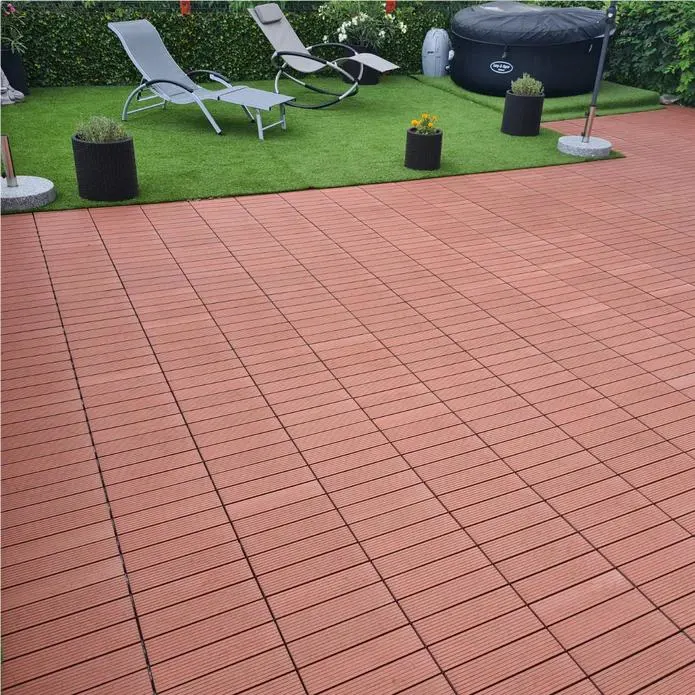 Cheap Price Grooved Stripy DIY Interlocking Wood Plastic Composite Outdoor Deck Tiles