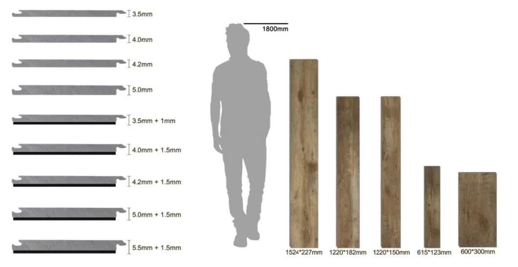 Factory Supply Virgin Non-Slip 4mm/5mm/6mm Rigid Core Walnut/Wooden Click Planks PVC Spc Tiles Vinyl Flooring