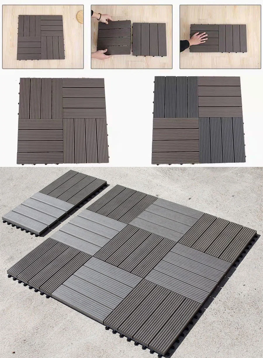 Customized Panel Tiles Roof Balcony Patio 300*300mm WPC Wood Plastic Composite Interlocking Deck Tiles