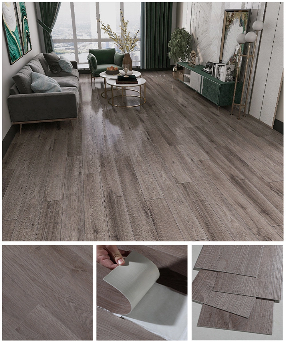 Waterproof Dark Grey Wood Grain Wholesale Tile PVC Sheet Plank Non-Slip Vinyl Flooring