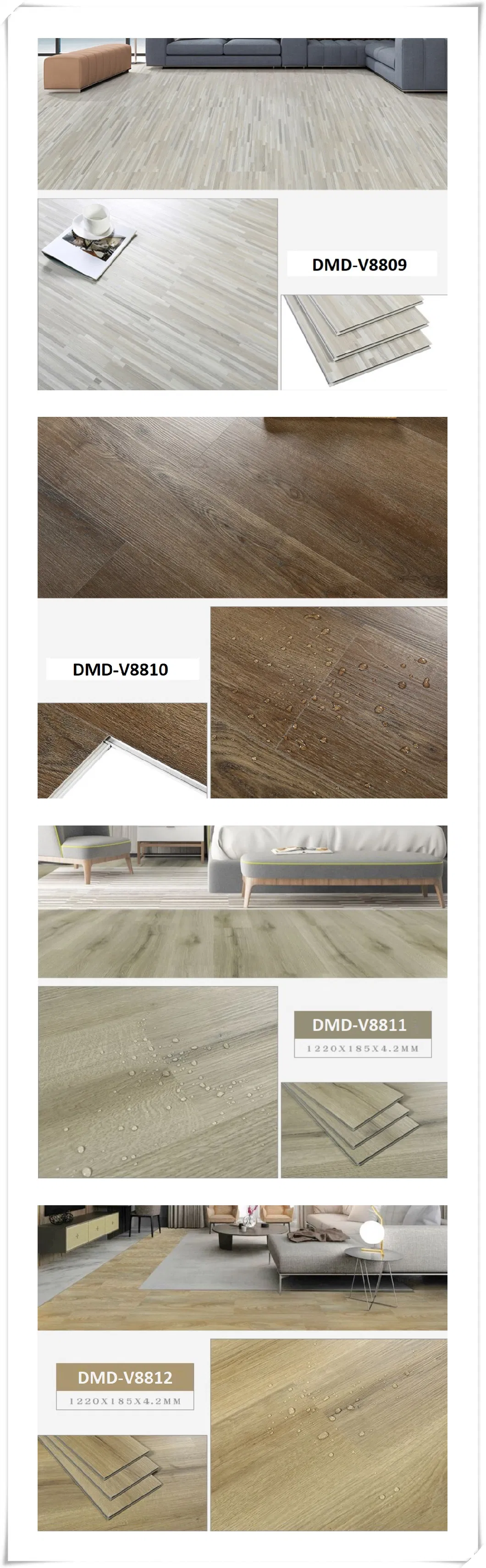 Factory Engineered Anti Static Eir Wood Parquet Oak Laminate Floor Tile Spc Hardwood Lvt Luxury Sheet Vinyl Plank Click Lock U-Groove PVC Vinyl Flooring