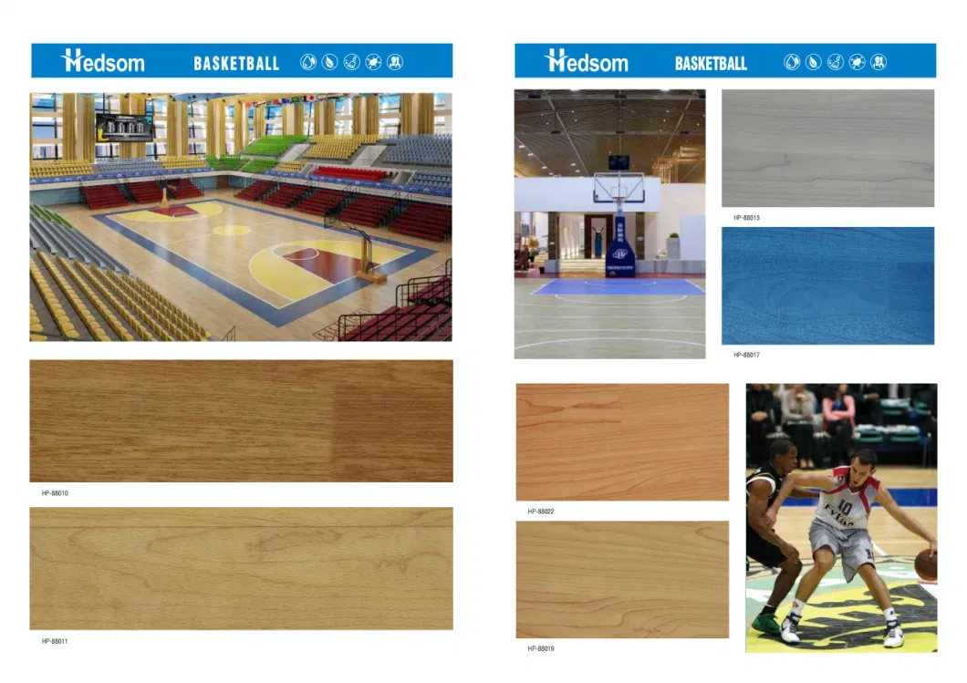 Direct Factory Heterogeneous Vinyl Rolling PVC Floor CE Sports Flooring Training Court Floor