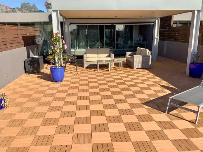 Outdoor Garden Interlocking Criss-Cross Pattern Patio WPC Decking Flooring Tiles