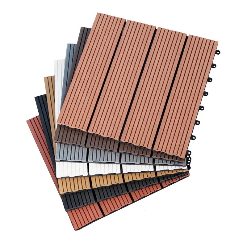 Wood Plastic Tiles Woodgrain Interlocking WPC Engineered Flooring Outdoor Decking Tiles Wood Plastic Composite Tile