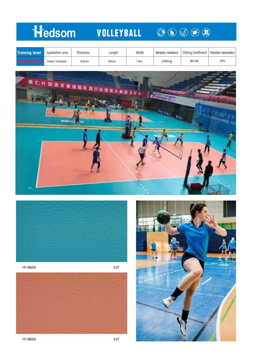 Direct Supplier PVC Floor Anti-Slip Sports Court Basketball Volleyball Court Vinyl Coil Flooring