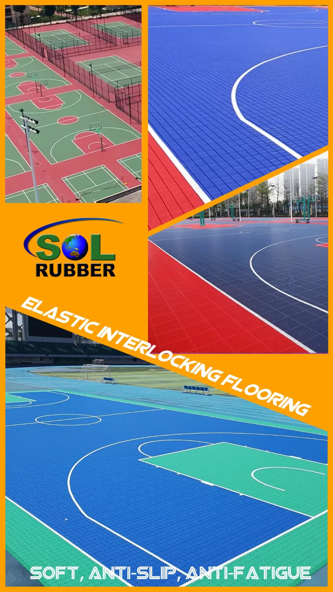 Sol Rubber Shock Resistant Elastic TPE Event Grade Sport Court Interlocking Rubber Flooring Tile