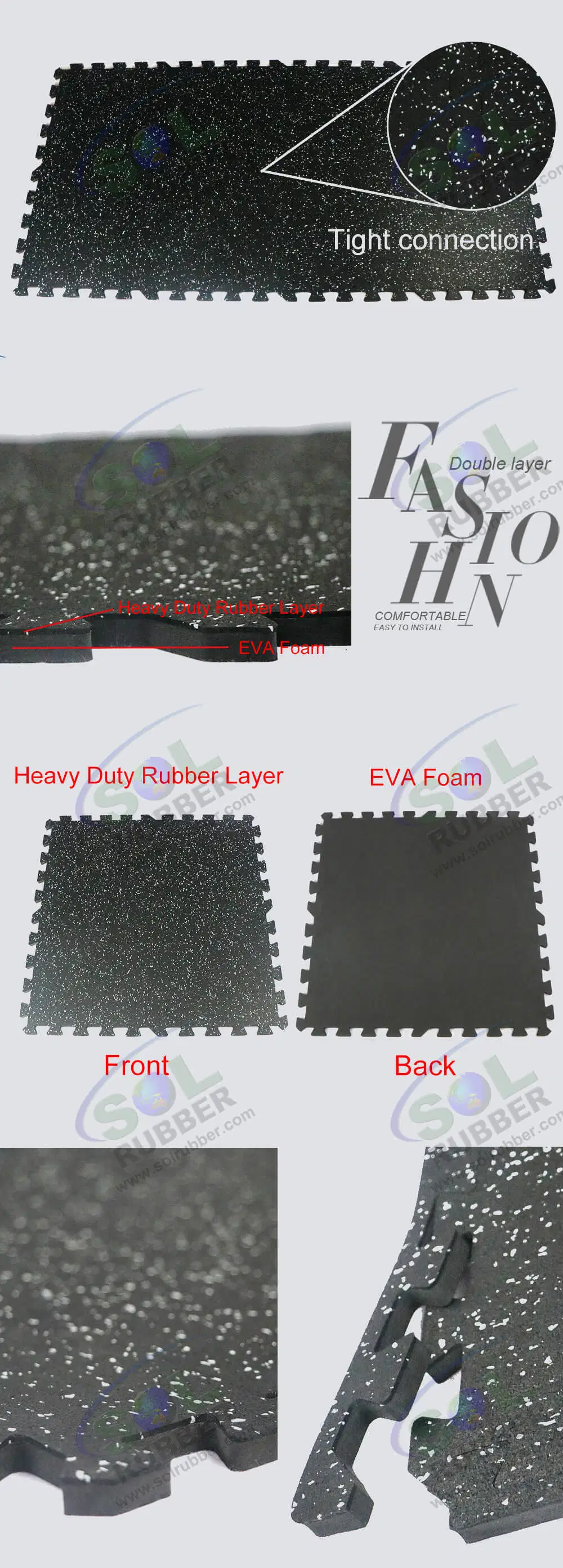 Sol Rubber EVA Foam Garage Floor Tiles with Rubber Top