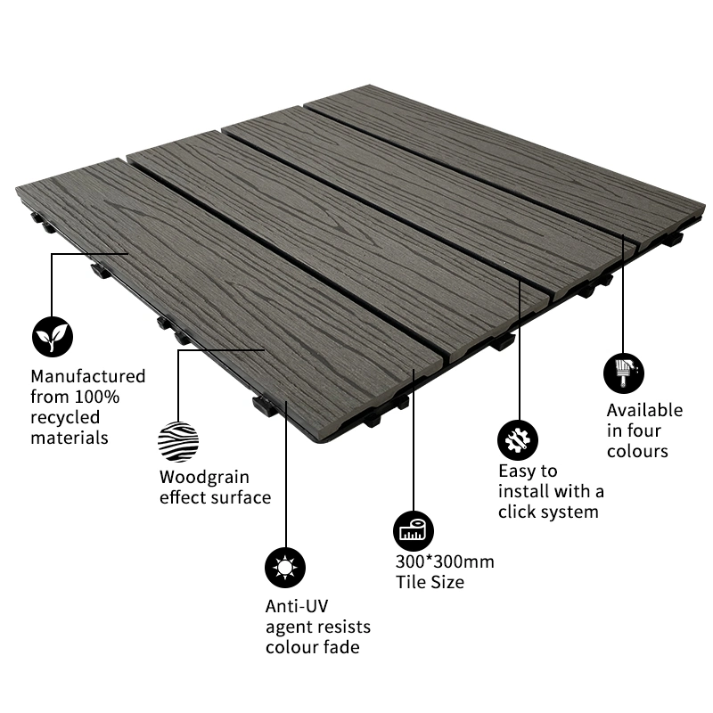 100% Eco-Friendly Non-Slip WPC Swimming Pool Outdoor DIY Interlocking Composite Decking Tiles