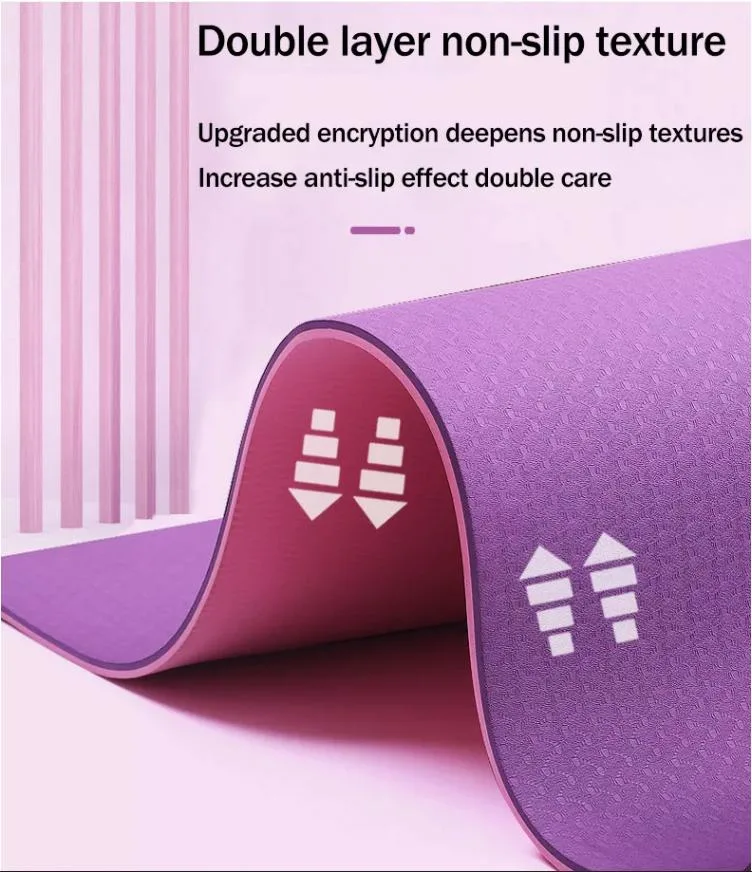 Manufacturers Custom Logo 6mm Easy to Carry Double Layer Non-Slip TPE Yoga Mat