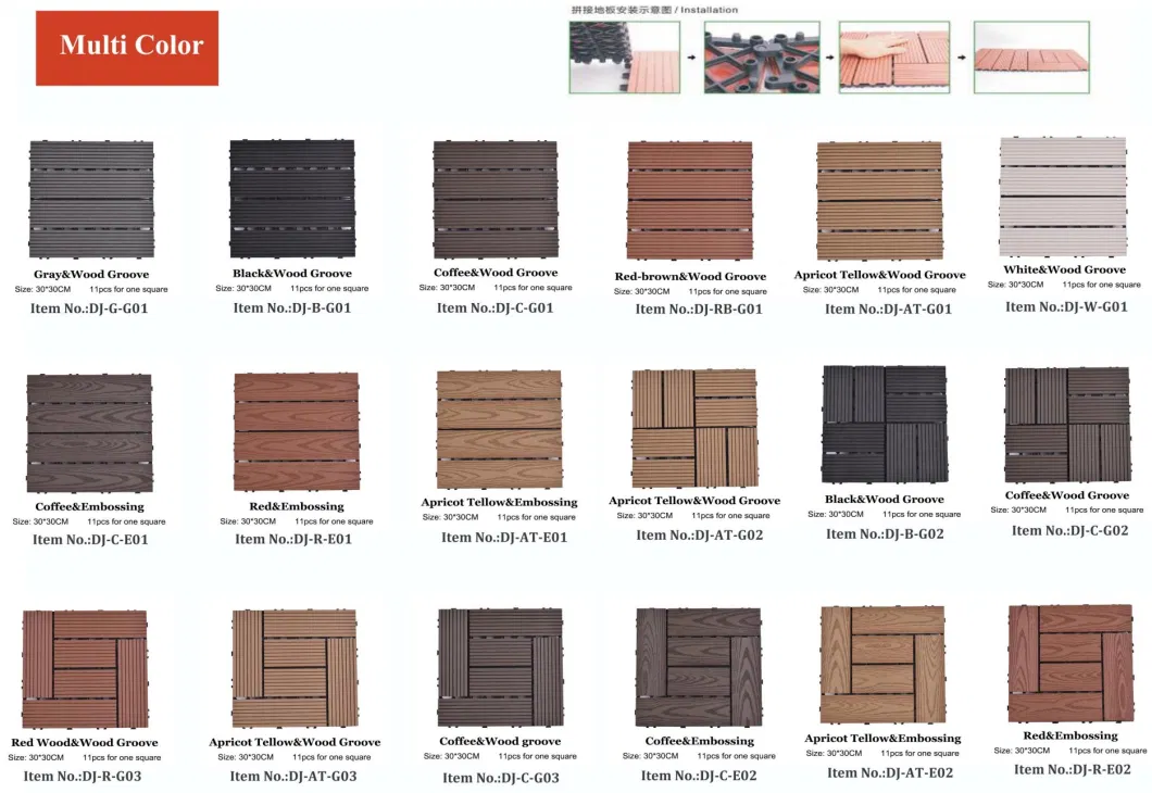 Cheap Price Grooved Stripy DIY Interlocking Wood Plastic Composite Outdoor Deck Tiles