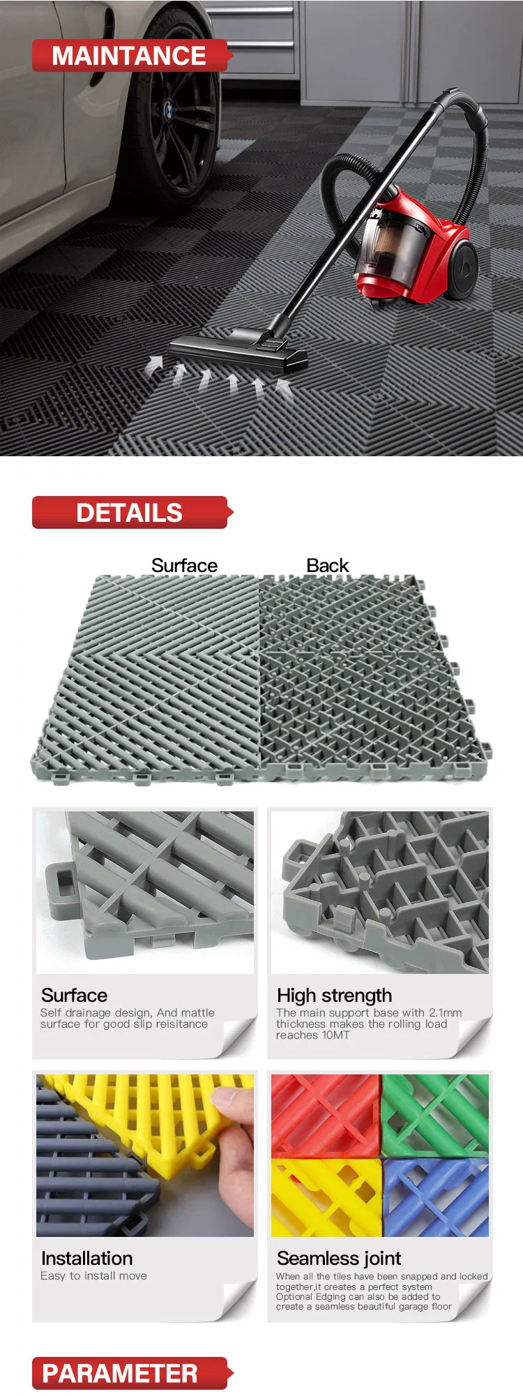 Chinese High Quality CE Modern Design Strength Workshop Car Garage Floor Grate Plastic Modular Tiles PP Garage Floor Tiles