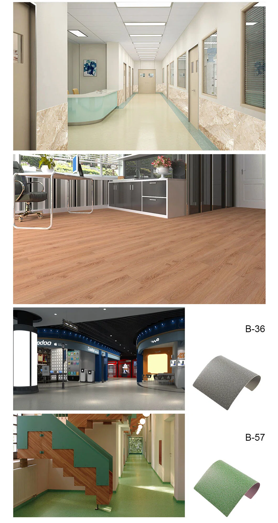 Wholesale Building Materials Commercial Vinyl Sheet Floor Tiles PVC Plastic Flooring