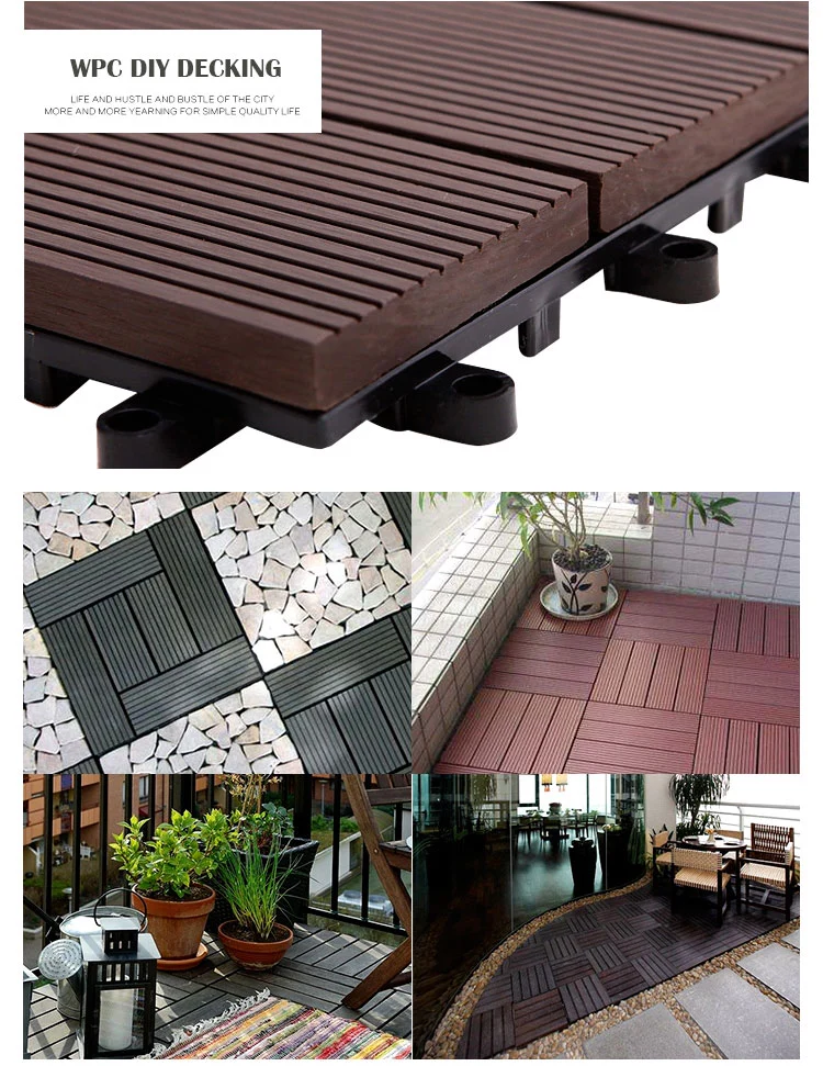 Customized Panel Tiles Roof Balcony Patio 300*300mm WPC Wood Plastic Composite Interlocking Deck Tiles